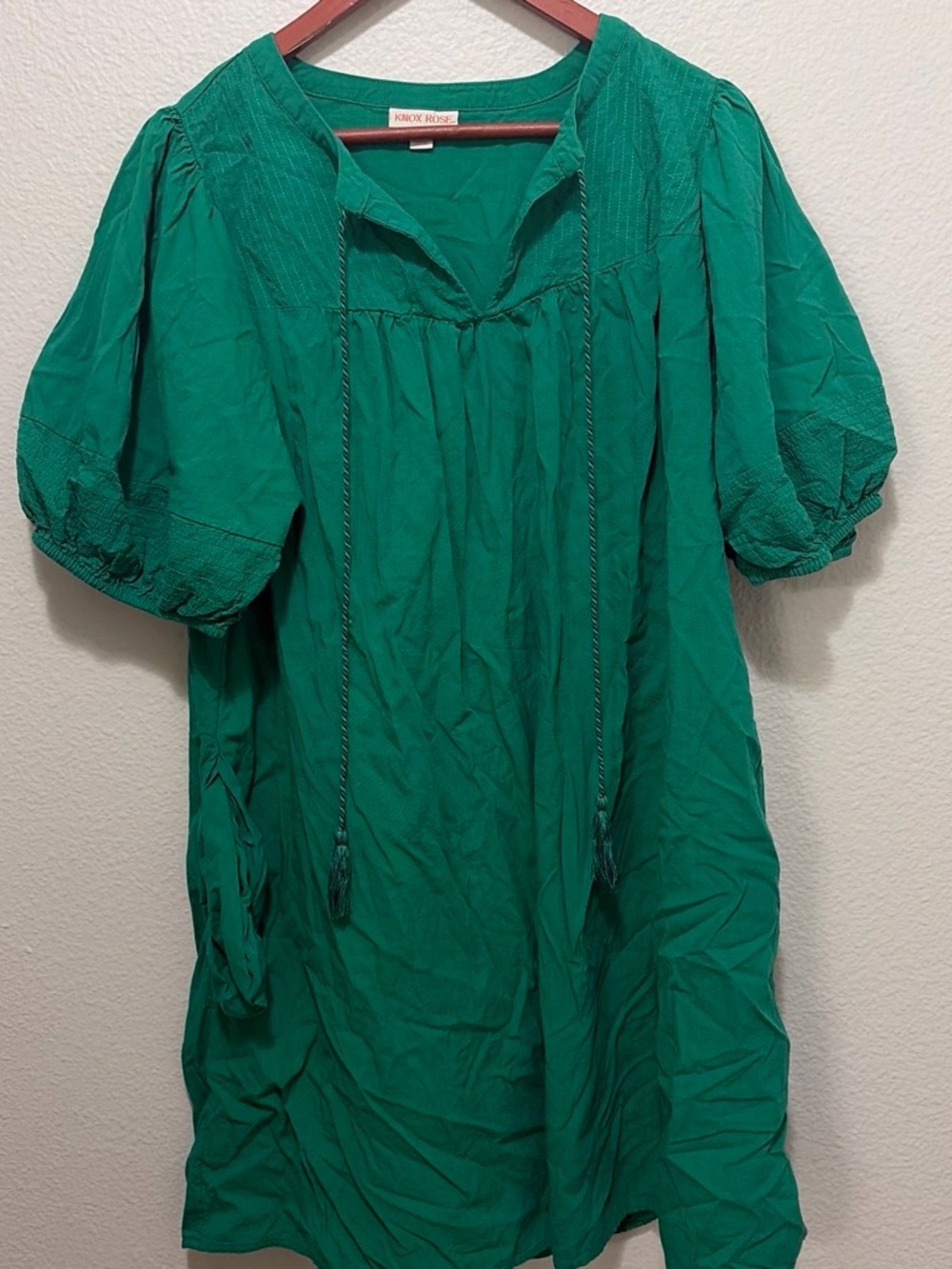 Knox Rose Emerald Green Peasant Tunic with Tassel Tie